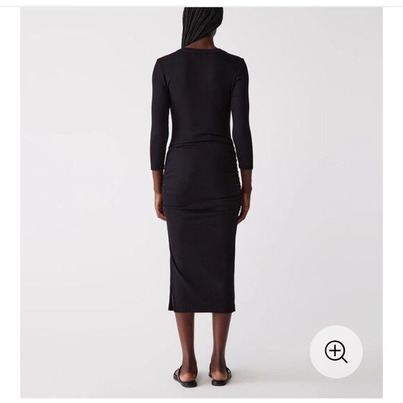 Nwt michael stars Christina Ribbed Midi Dress black quarter sleeve ruched - Picture 4 of 7